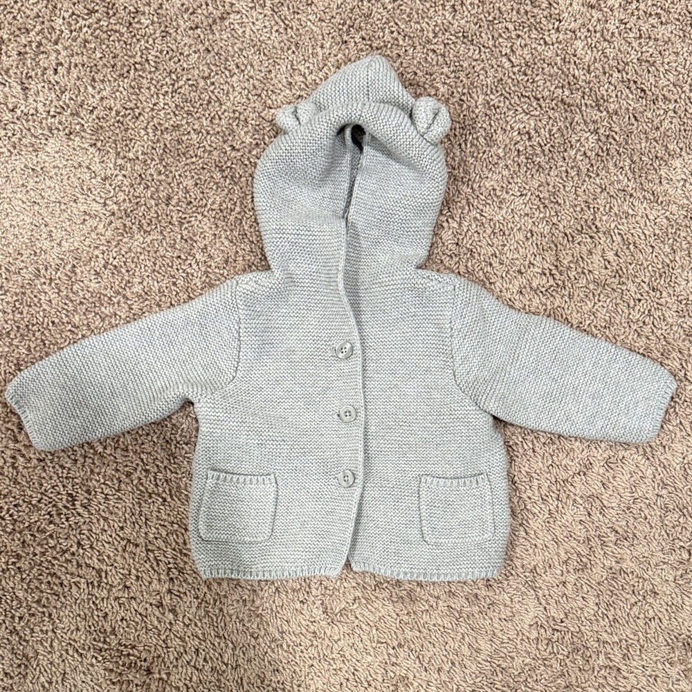 GAP Baby Textured Knit Cardigan - Light Gray